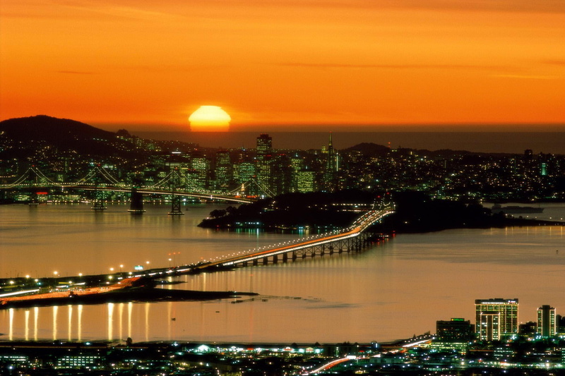 nature, 3d and abstract, city, over, sunset, 1080P