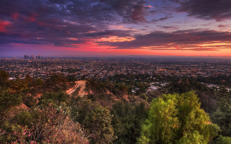 big, city, colours, 2K, hill, sunset, dawn
