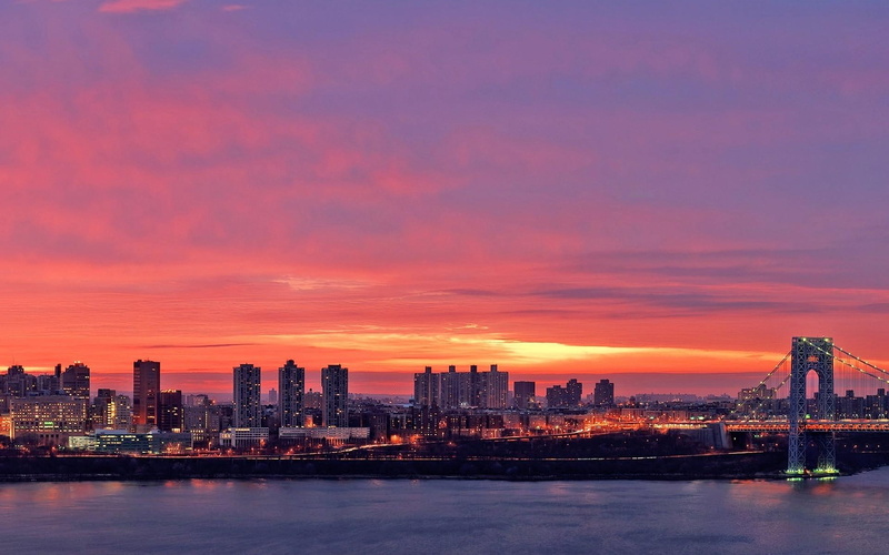 1920x1200, pink, photo, city, world, 1080P, building, bridge, cityscape, sunset, cloud