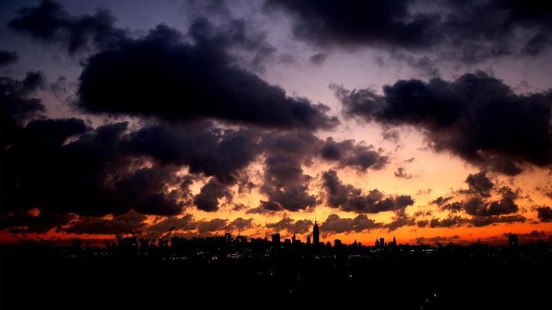 1080P, clouds, dark, image, city, picture, photo, wall, colors, sunset, buildings, nature