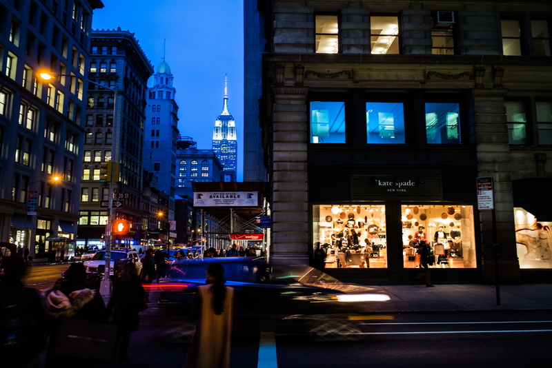 old building, street, USA, Empire State Building, traffic, cyan, lights, urban, city lights, evening, 5K, New York City, city, long exposure