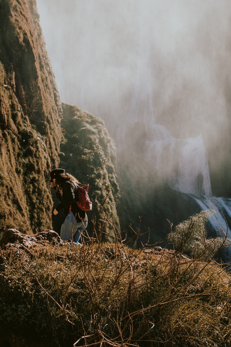 grass, marocco, rock - object, solid, cascades douzoud, near, human, cliff, wilderness, morocco, standing, photo, adventure, river, sports, mountain, person