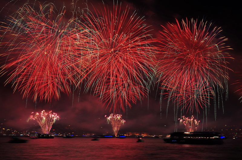 The Bosphorus, lights, Strait, night, Turkey, fireworks, Republic Day, salute, 1080P