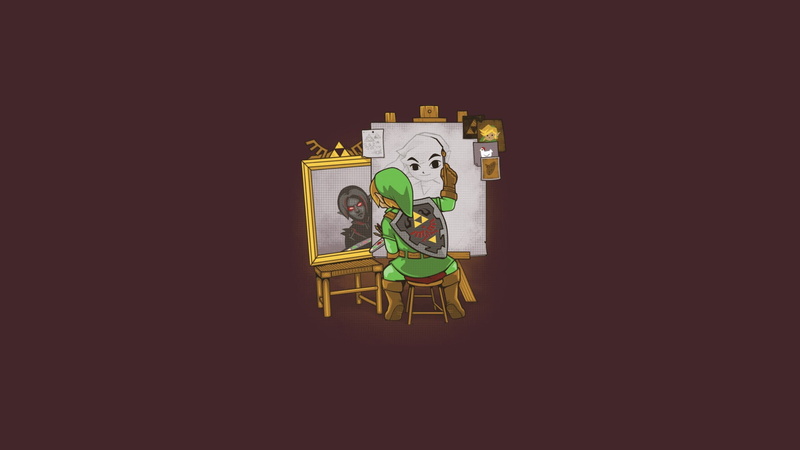 triple self portrait, simple background, 1080P, The Legend of Zelda, Link, Hylian Shield, video games, Dark Link