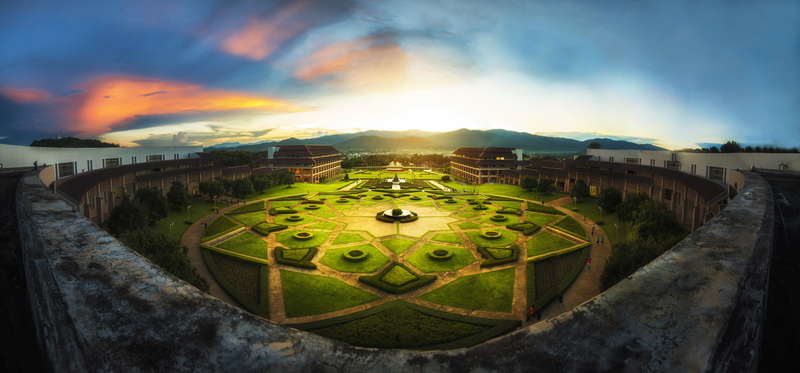 4K, old, sunset, outdoors, lens flare, cloud - sky, nature, built structure, circle, sunlight, sky, architecture, Panorama, Mae Fah Luang University, history