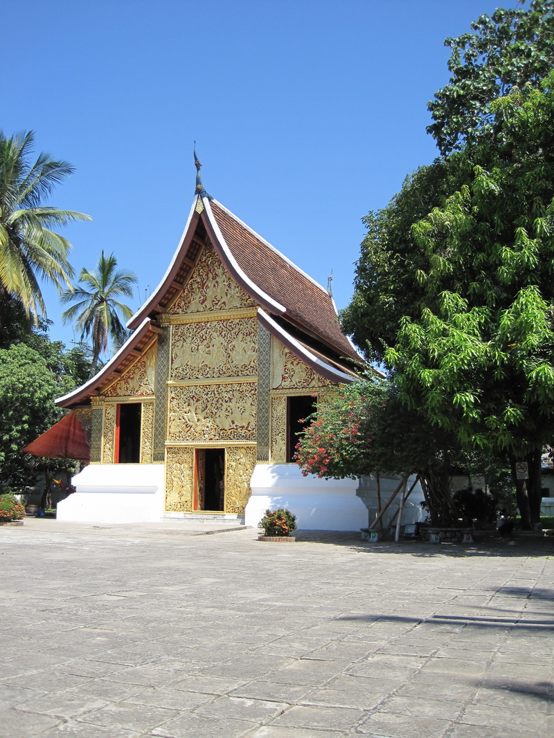 built structure, luang prabang, royal palace, building exterior, spirituality, religion, plant, architecture, tree, blue, day, no people, 2K, nature, sunlight