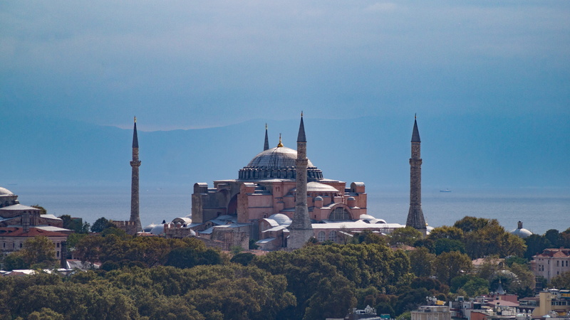 building, travel, building exterior, plant, hagia sophia museum, belief, sky, built structure, no people, travel destinations, location, tree, religion