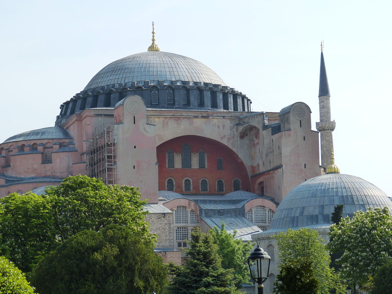 dome basilica, building exterior, 4K, spirituality, nature, no people, belief, travel, minaret, travel destinations, late antiquity, religion, tree, hagia sofia
