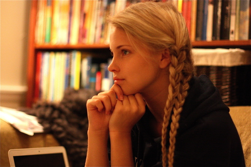 lifestyles, blond hair, headshot, one person, black, hair, young women, leisure activity, top, braids, focus on foreground, teenager, looking, young adult