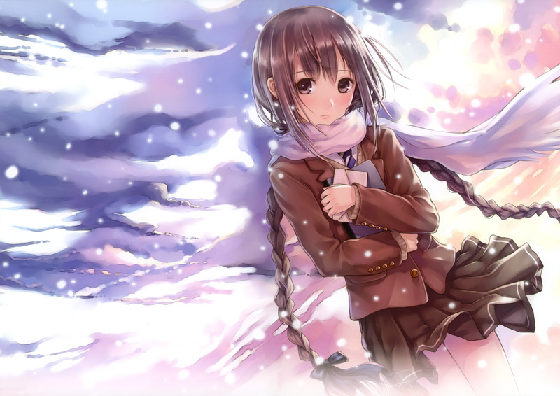 2K, original characters, braids, winter, snow, anime girls