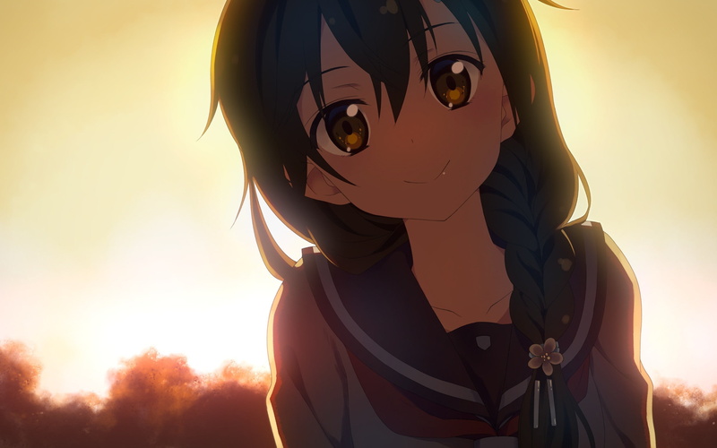 orange color, front view, portrait, men, original characters, sky, braids, outdoors, real people, women, anime, lifestyles, young women, anime girls, lens flare