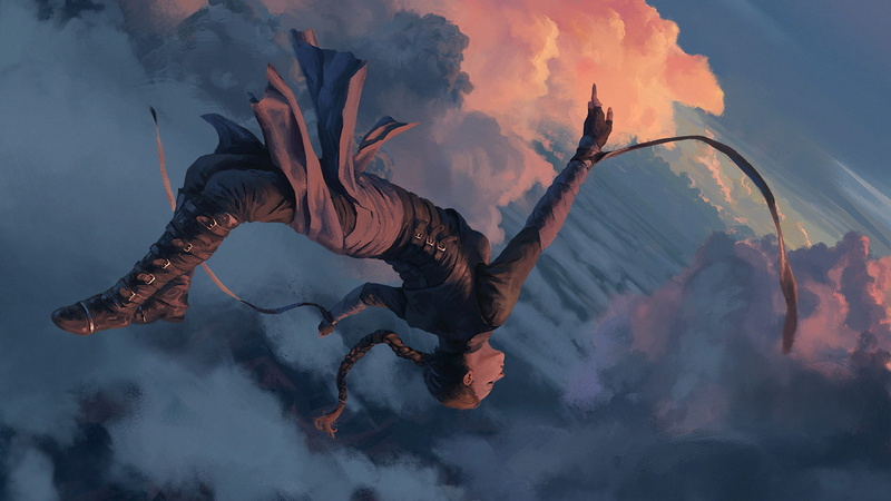 Cloud, Braid, Girl, Falling, Fantasy, 1080P, Women