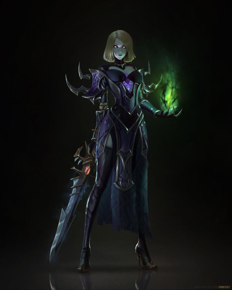 women, dark, sword, spikes, Fanfoxy, weapon, spell, glowing eyes, blonde, high heels, fire, short hair, 1080P, drawing, armor
