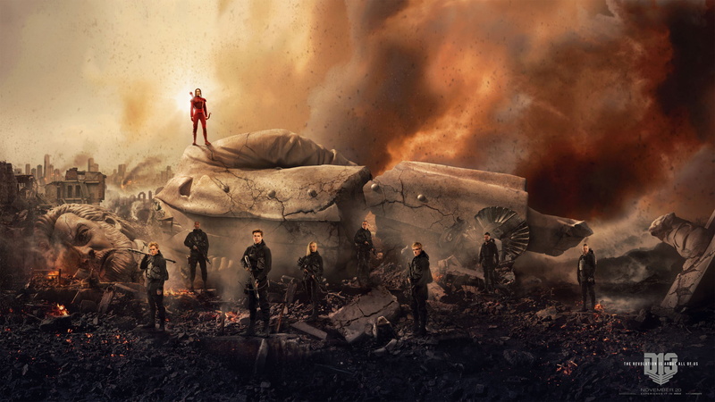 statue, bow, flame, outdoors, men, Josh Hutcherson, smoke - physical structure, occupation, arrows, ash, group of people, people, Natalie Dormer, smoke