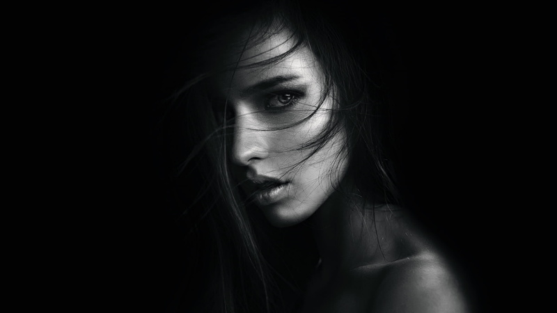one person, George Chernyadev, Anastasia Shcheglova, 1080P, headshot, emotion, sadness, contemplation, studio shot, face, looking, close-up, adult, beautiful woman