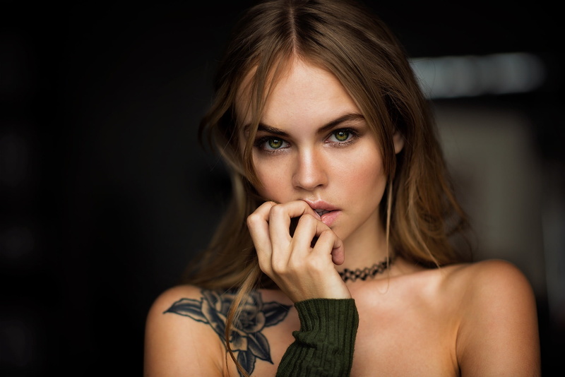 1080P, portrait, model, girl, shoulders, Anastasia Shcheglova, tattoo