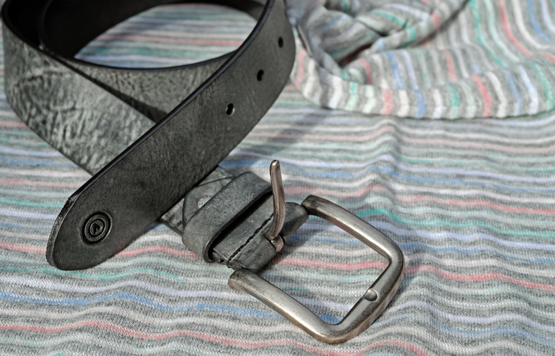 fashion, no people, black, scissors, clothes, metal, nature, stripe sweater, equipment, full frame, 4K, belt buckle, two objects, high angle view, still life