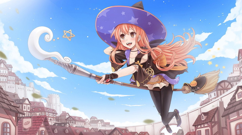 eyes, orange, brown, hat, necklace, artifacts, long, clouds, hair, atelier, dress, ayesha, city, building, 720P, jpeg