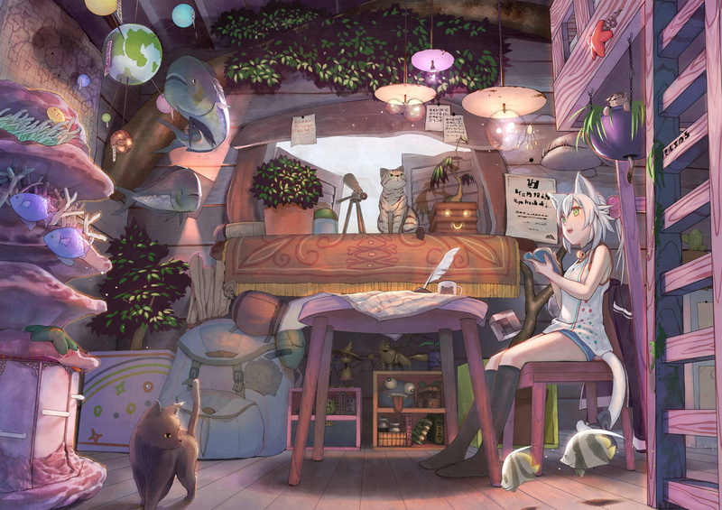 kento1202, catgirl, tail, scenic, animal, original, jpeg, ears, artifacts, 2K