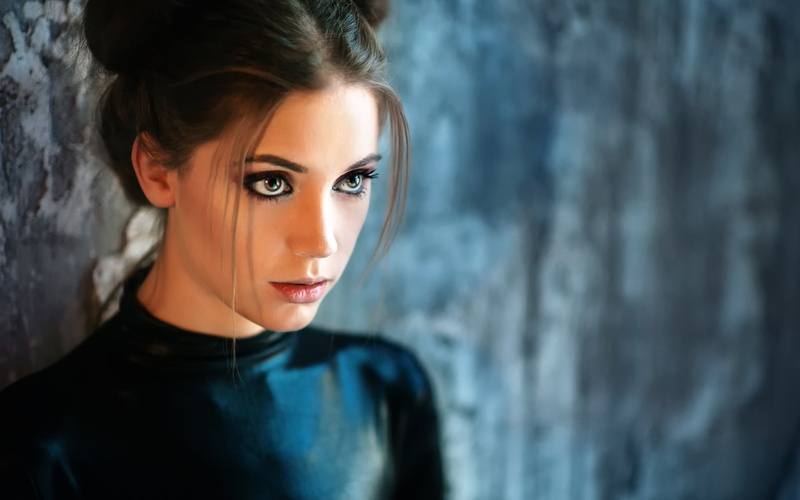 beautiful woman, 1080P, portrait, hairstyle, xenia kokoreva women face brunette eyes blurred long hair model fahrbar, women, fashion, make-up, indoors