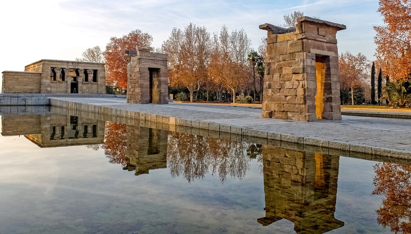 memorial, tree, water, reflection, ancient, Madrid, plant, Amon, cloud - sky, built structure, building exterior, day, reflecting pool, 4K, travel destinations