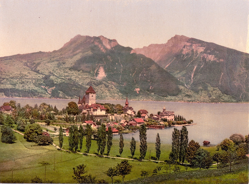 Spiez, sky, lake, panoramic, scenics, mountain range, no people, built structure, land, photos, 2K, Lake Thun, 1900, harbour, plant, nature, Switzerland