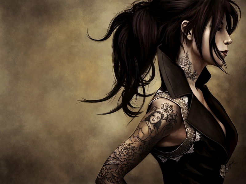 720P, women, Kat Von D, drawing