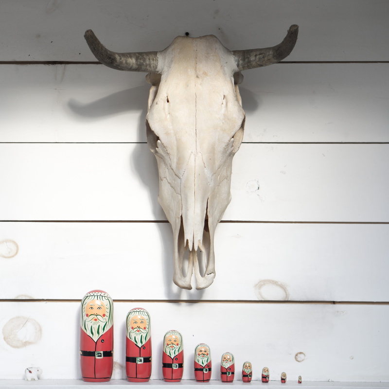 no people, steer, dolls, animal skull, cow, one animal, 4K, barn, animal representation, holiday, animal themes, traditions, mammal, santa, representation