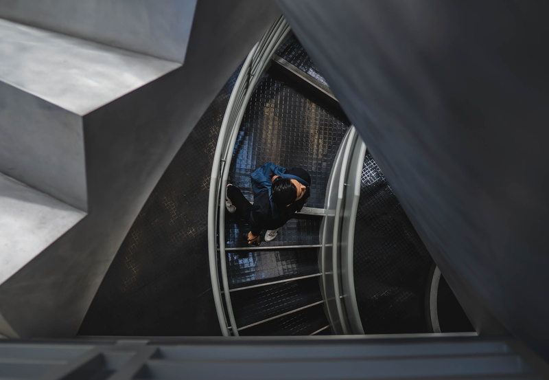 2K, kid, child, business, car, steel, different, men, rail, people, search, form, shape, journey, steps, spiral, stair, walking, interesting angle, inside Of