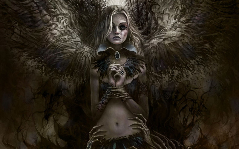 Crow, angel, long hair, blond hair, aggression, gothic style, young adult, surreal, 1080P, horror, one person, spooky, celebration, hairstyle, death, fantasy