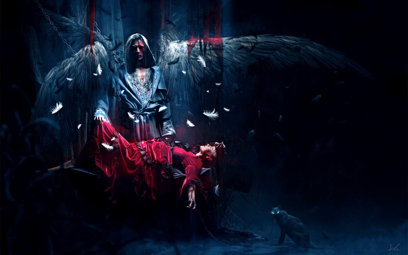 wings, red, angel, feathers, girl, arts, dress, blood, Sacrifice, Girls, 1080P, Dark