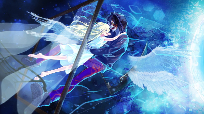 braid, anime, girl, frame, angels, pair, Satsuriku no Tenshi, 1080P, blood, Angel bloodshed, weapons, guy