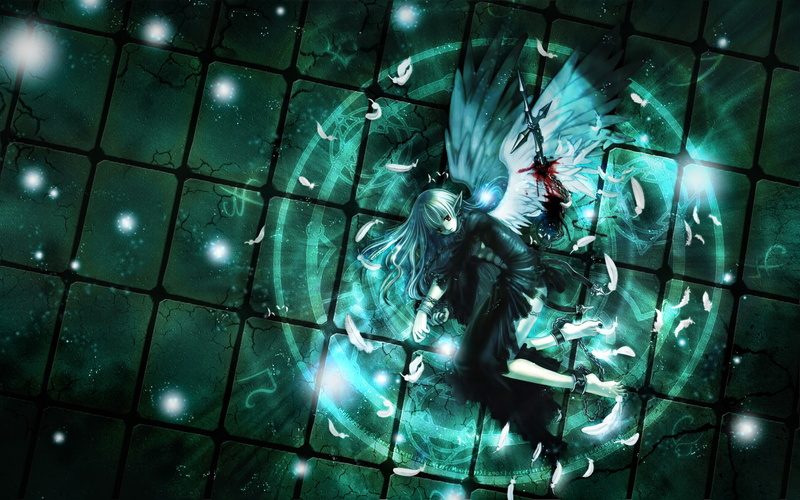 blood, art, girl, mizusawa, 1080P, sword, wound, angel, feathers, hikaru, wings