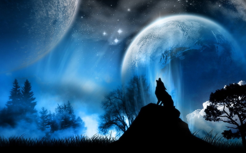 1080P, moons, wolves, hd, art, Moon, space, x