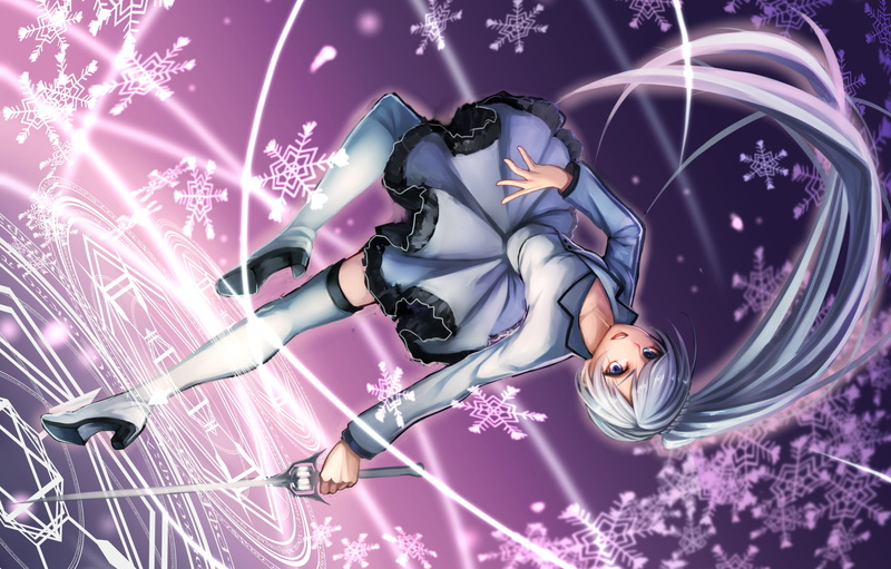 Long Hair, High Heels, Dress, Ponytail, SnowPea Outfit (RWBY), 1080P, White Hair, Rapier, Weiss Schnee, Scar, RWBY, Anime