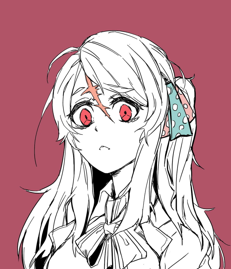 fan art, red eyes, digital art, school uniform, Zombieland Saga, simple background, anime girls, 2D, scars, long hair, Zombie 1 / Sakura Minamoto, white skin