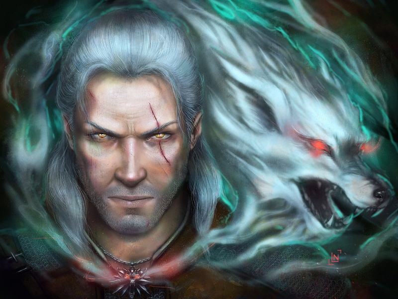 sadness, The Witcher, portrait, close-up, eyes closed, Wolf, contemplation, indoors, Yellow Eyes, mid adult, 1080P, Warrior, Spirit, headshot, serious