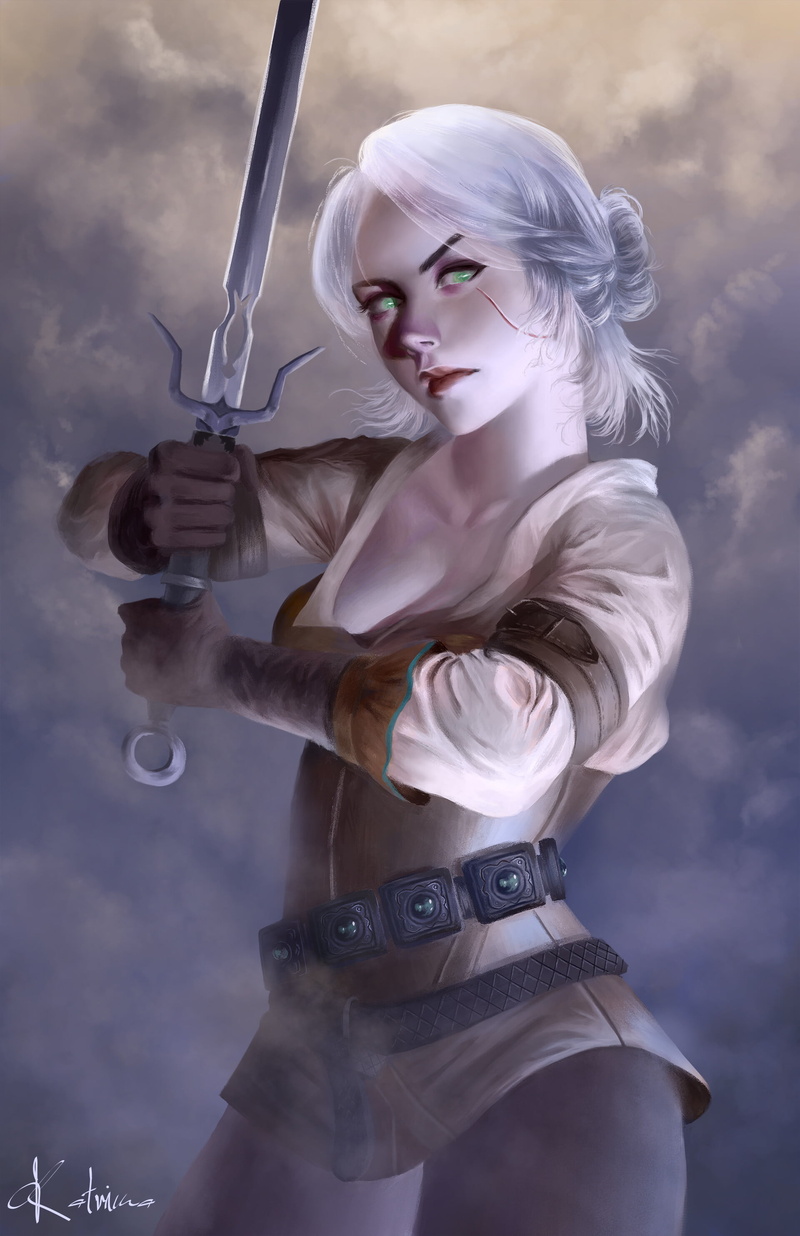 The Witcher 3: Wild Hunt, sword, white hair, vertical, drawing, Ciri, Cirilla Fiona Elen Riannon, video game characters, video game girls, The Witcher 3