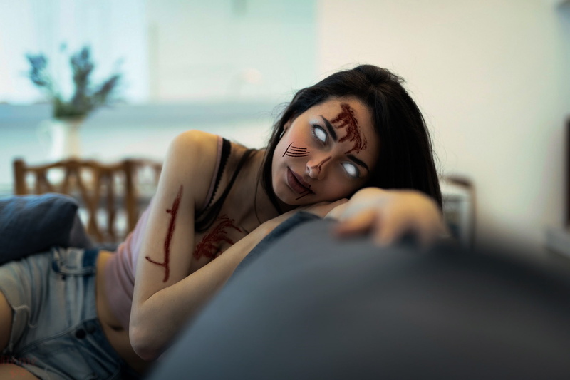 Smile, White Eyes, Black Hair, Scar, Dark, Blood, Zombie, Woman, 1080P