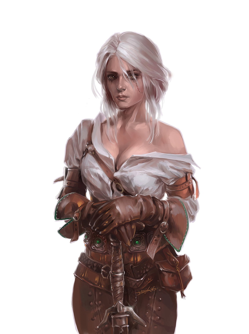 white shirt, The Witcher 3, shirt, women, illustration, The Witcher 3: Wild Hunt, sword, gloves, video game characters, The Witcher 3: Wild Hunt - Blood and Wine