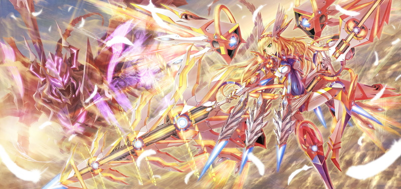 long, hair, 1080P, headband, original, sword, shingo, picturepuzzle, blonde, eyes, weapon, feathers, mechagirl, green