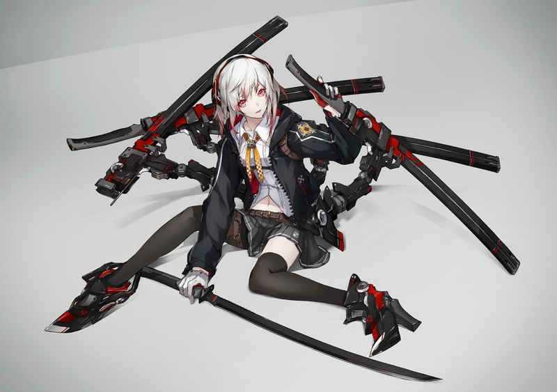 ryouiki, gloves, navel, konachan, eyes, katana, 720P, thighhighs, mechagirl, gray, zettai, original, hair, yucca-612, white, skirt, 239185, com, red, weapon
