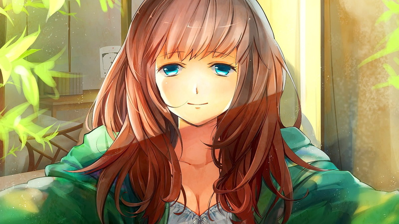 blue eyes, anime girl, hair, anime, looking at viewer, girl, long hair, viewer, looking, 1080P, blue, brunette, smiling, eyes, long