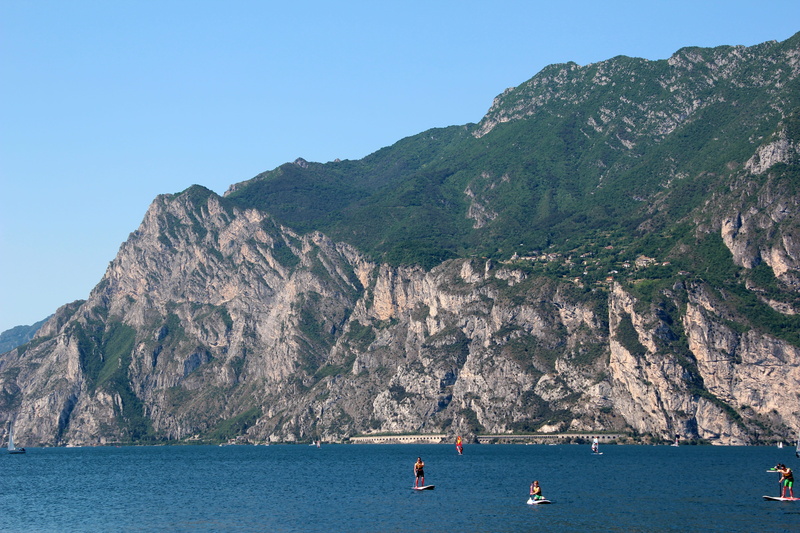 transportation, surfer, lake, garda, sail, scenic, nautical vessel, water, landscape, travel, land, formation, outdoors, 5K, mountain, clear sky, scenics - nature