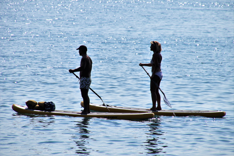 peace of mind, summer, sup, sea, real people, sport, 5K, people, standing, rowing, active holidays, nature, men, lifestyles, blue, holiday, leisure activity