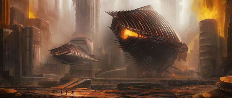 Fire, 4K, Spaceship, Sci Fi, Alien, Space Invasion, City