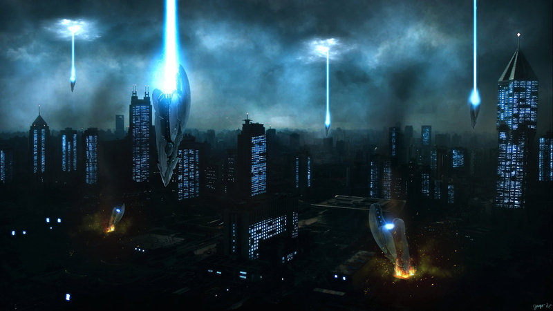Sci Fi, Spaceship, Space Invasion, City, Alien, 1080P, Night