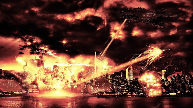 sci fi, art, fire, destruction, 1080P, invasion, spaceship, digital, dark, alien, weapons, cities, apocalyptic, spacecraft