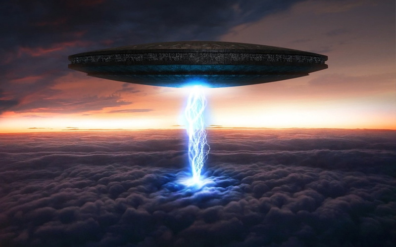 Aliens, sci, Spacecraft, sky, sunset, art, ufo, clouds, fi, Invasion, 720P, spaceship