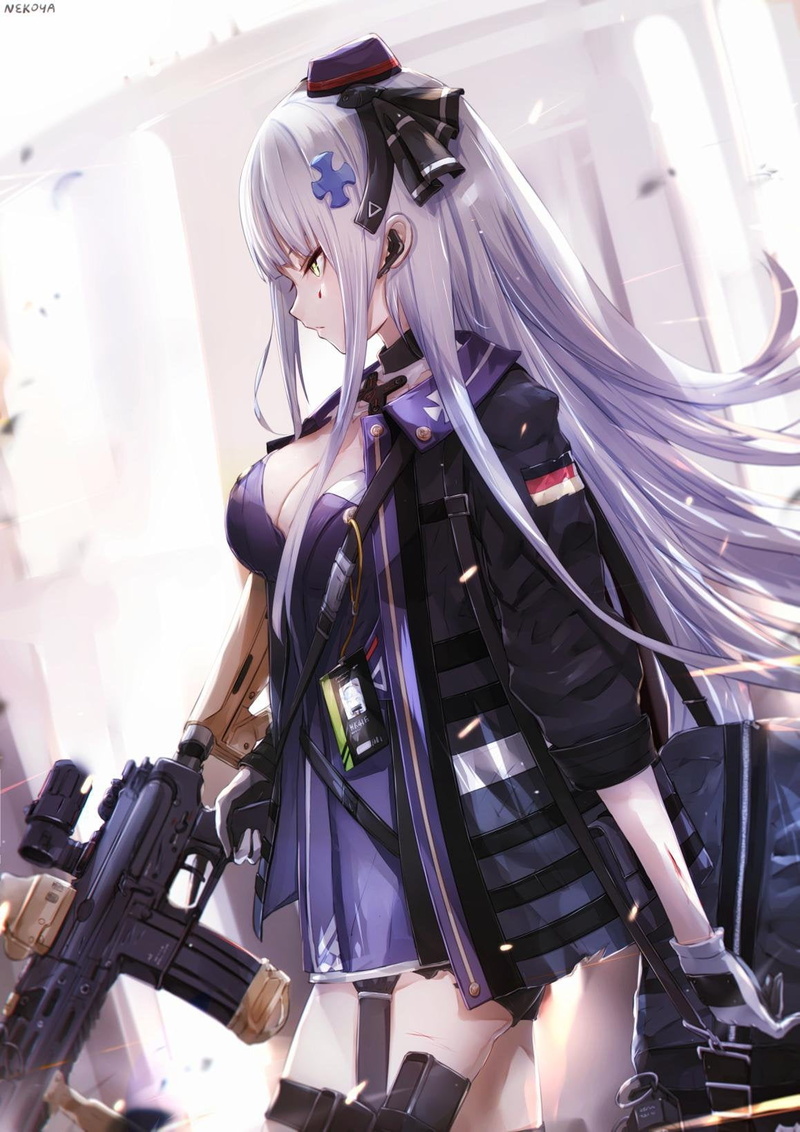 Girls Frontline, HK 416, silver hair, green eyes, 720P